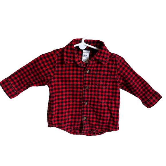 **2 for $20** Carters long sleeve plaid button down, size 6 month - Picture 3 of 8
